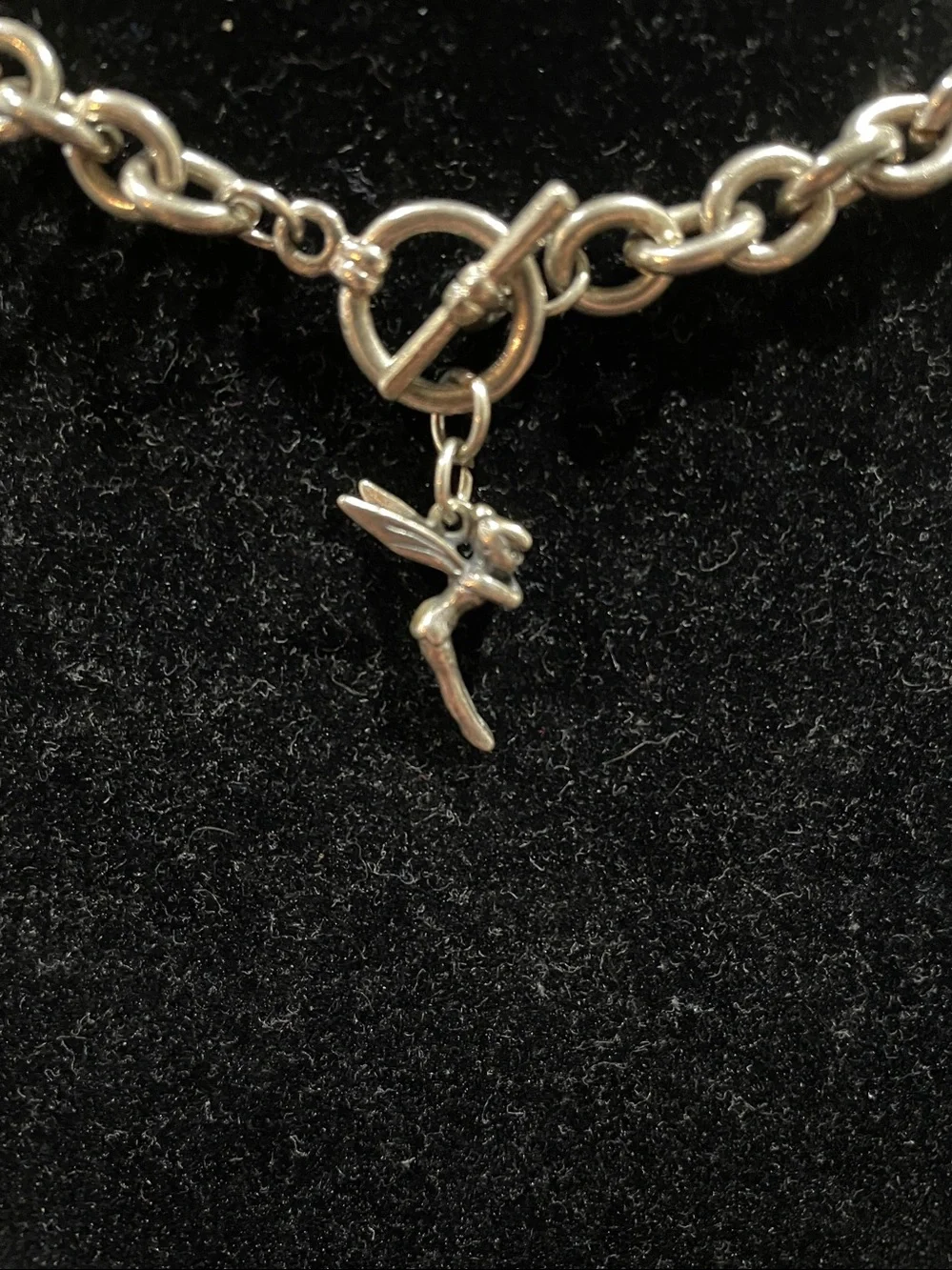 Disney Silver Tone Chunky Chain Toggle Clasp Necklace with Tinker Bell Pendant